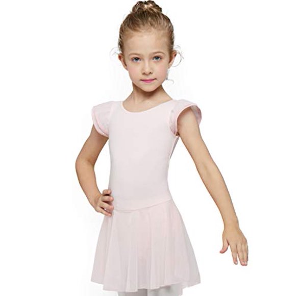MdnMd Girls' Flutter Sleeve Dress Leotard (4-6 / Small, Ballet Pink)