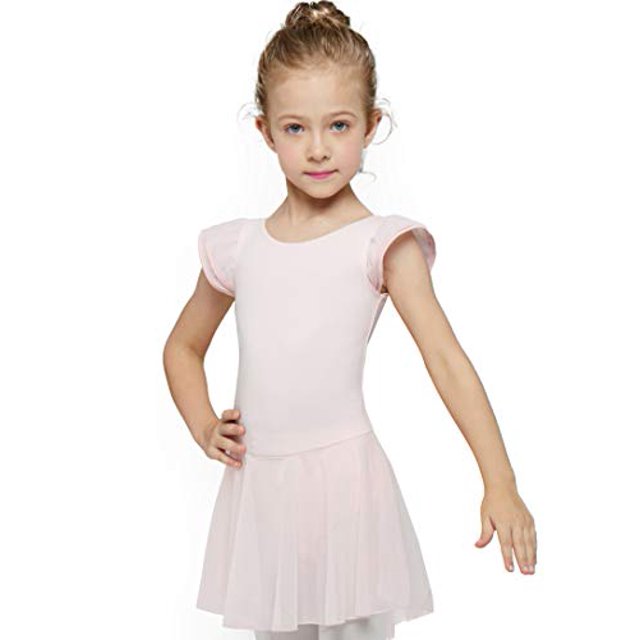 MdnMd Girls' Flutter Sleeve Dress Leotard (4-6 / Small, Ballet Pink)