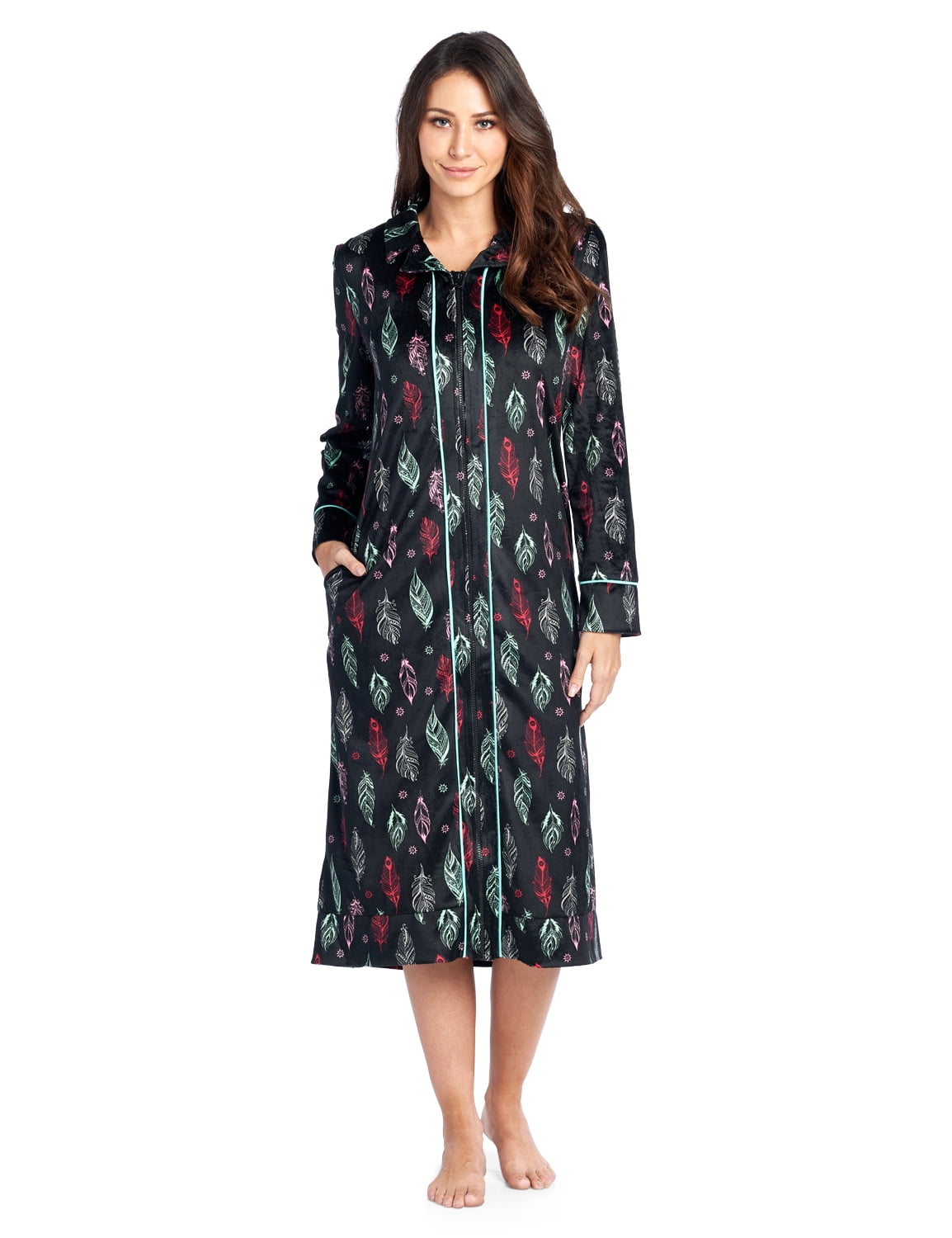 Ashford & Brooks Women's Long Zip Up Mink Fleece Lounger Robe Black