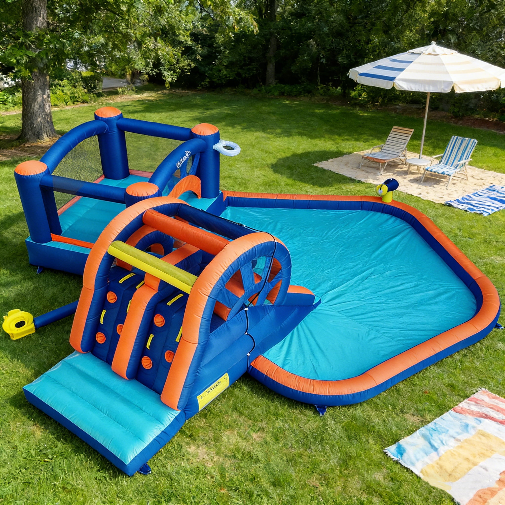 Hapcap Inflatable Water Slide Bounce House for Kids, Water Park Splash Pool with Blower, Outdoor Backyard
