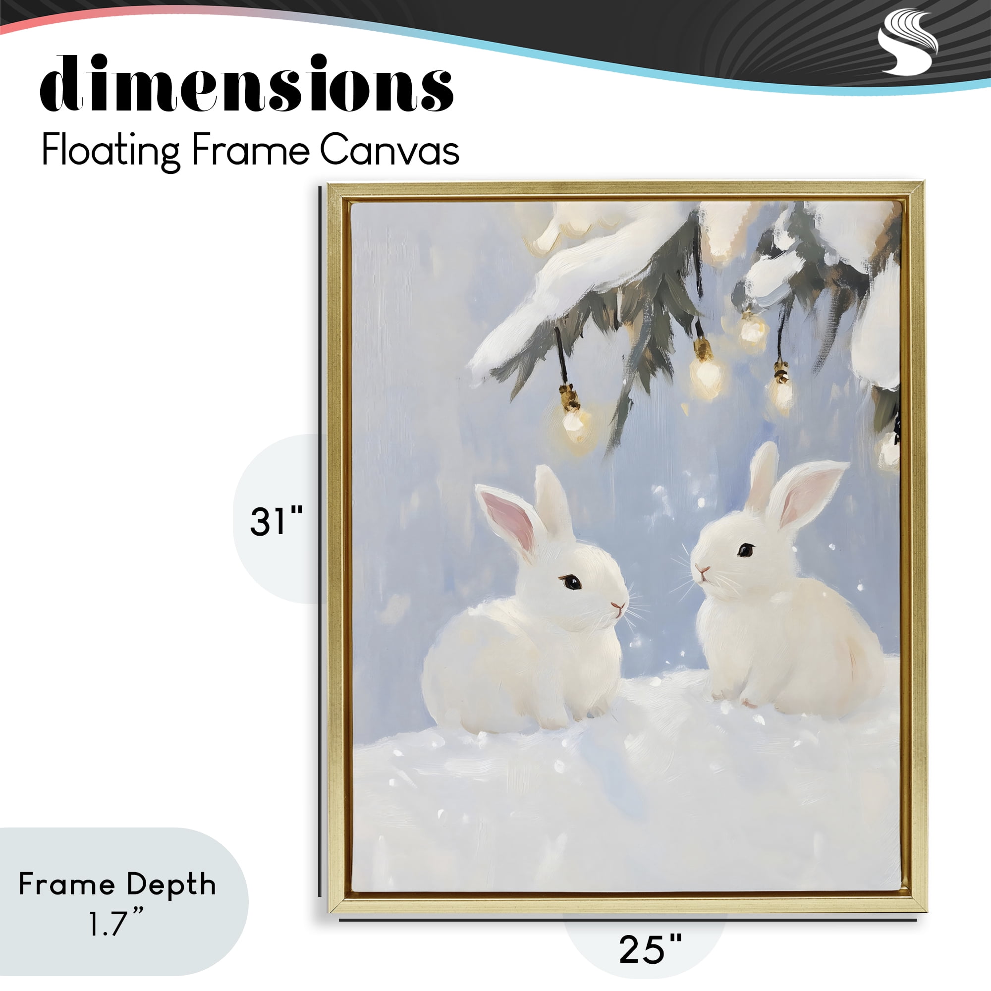 Stupell Industries Winter Bunnies Under Twinkling Lights Gold Framed Floater Canvas Wall Art, design by The Prints Vibe