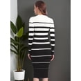 thumbnail image 4 of DARING DIVA Women's Striped Long Sleeve Crew Neck Ribbed Knit Dress L White, 4 of 7