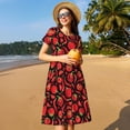 thumbnail image 4 of Rocae Tomatoes And Chili for Dresses Summer Casual Ruffle Short Sleeve Cute Crew Neck Flowy Dress with Pockets, 4 of 6