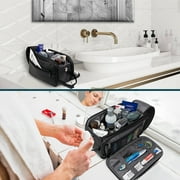 PAVILIA Toiletry Bag for Men, Travel Essentials Shaving Dopp Kit, Mens Travel Bag Toiletries Organizer Case for Grooming, PU Leather Water Resistant Cosmetic Bag Pouch (Black)