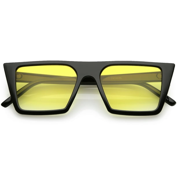 Retro Flat Top Square Sunglasses Color Gradient Flat Lens 52mm (Black ...