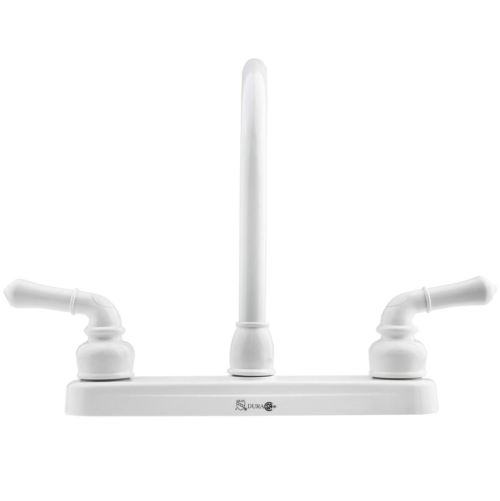 Dura Faucet DF-PK210C-WT Hi-Rise RV Kitchen Sink Faucet with Classical Levers (White)