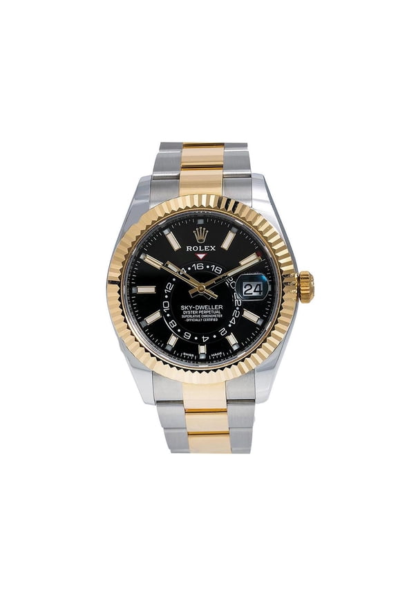 Pre-Owned Rolex Sky-Dweller 42MM 326933 Black Dial Fluted Bezel Two Tone Yellow Gold Oyster Bracelet