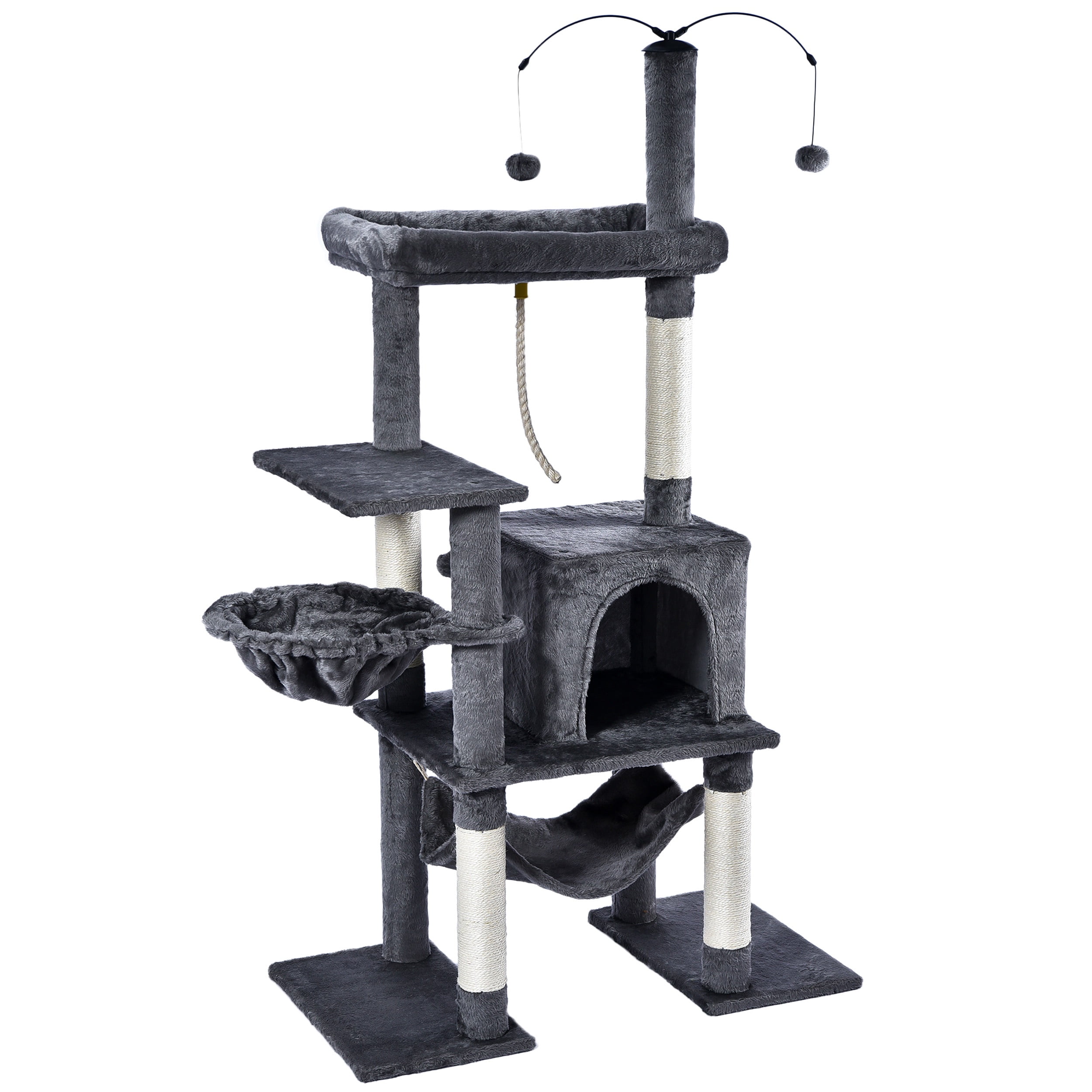 Vibrant Life 58.5inch Multi Level Cat Tree Tower with Interactive Dangling Ball and Double Base,Gray