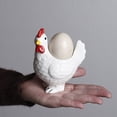 thumbnail image 5 of HYLLai Ceramic Chicken Egg Holder, Rustic Easter Decor for Tabletop, Kitchen Counter, or Spring Display (White), 5 of 7