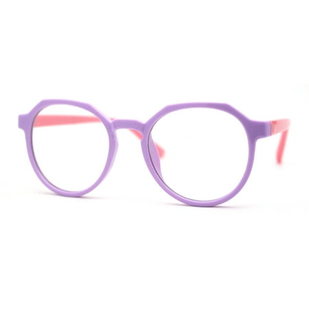 Kid Girls Flexible Rubber Geometric Keyhole Blue Light Filter Computer Glasses Lavender Pink