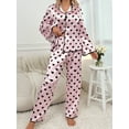 thumbnail image 4 of Musuos Women's Satin Pajama Set Long Sleeve Lapel Neck Button Down Tops + Elastic Waist Pants 2 Piece Heart Print Sleepwear, 4 of 9