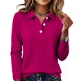 thumbnail image 6 of Women's Polo Shirts Golf Henely Button Down Tops Collared 3/4 Sleeve Tunic Work Blouses Plain Lightweight Clothes Hot Pink 2XL, 6 of 6