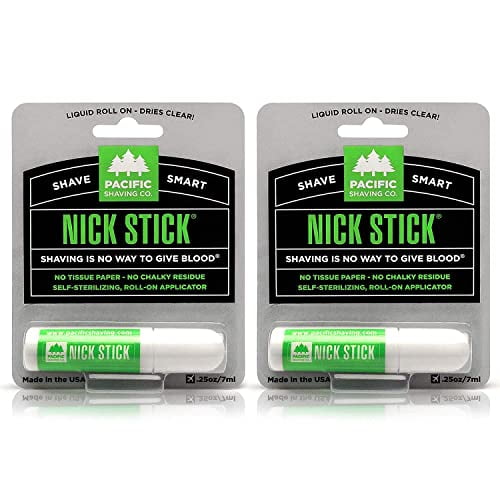 Pacific Shaving Company Nick Stick - No Tissue Paper No Chalky Residue Dries Clear Liquid Roll-On Applicator Puts Nicks in Their Place with Vitamin E & Aloe Styptic Pencil .25 oz (2 Pack)