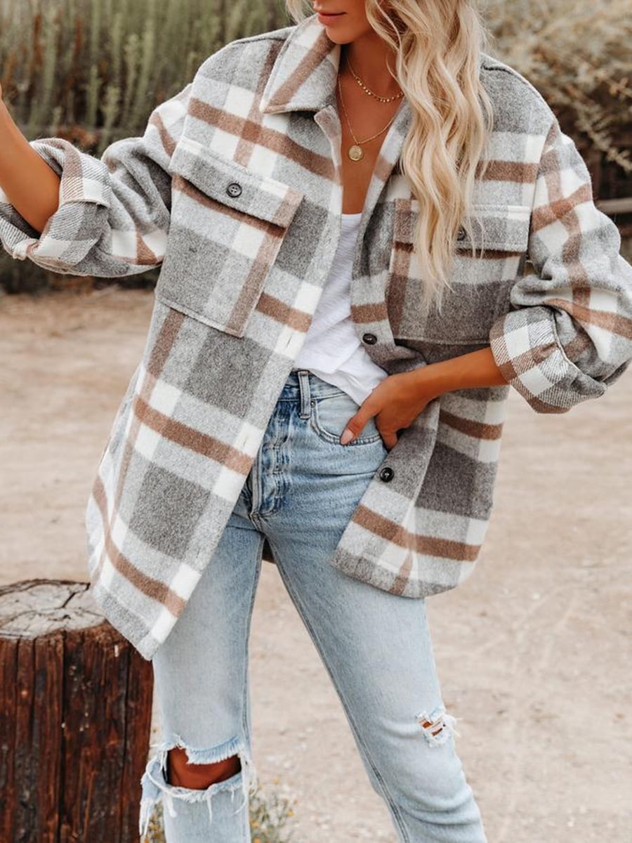 ジャケット・アウター shareef   WOOL CHECK LONG SHIRTS Wool Blend Faux Sherpa Lined CPO Shirt 7116