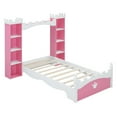 thumbnail image 5 of Harper & Bright Designs Twin Size Castle Platform Bed with Bookcase, Wooden Storage Bed Frame for Girls, Platform Beds with Shelves Slats Support for Kids Bedroom, Pink+ White, 5 of 10