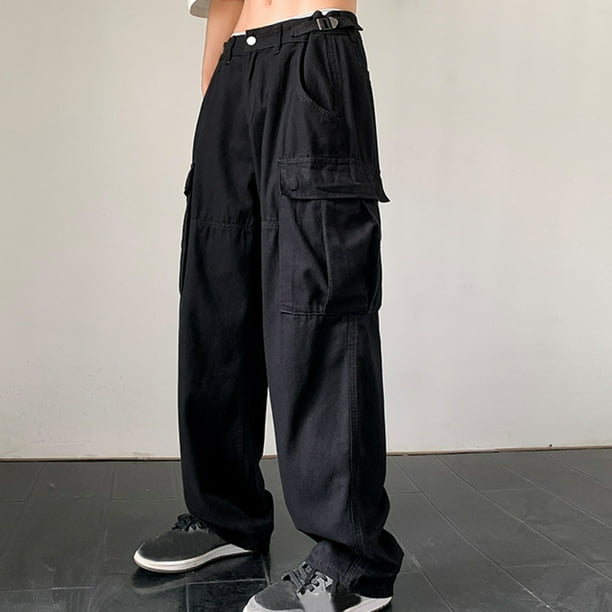 Pantalones largos para hombre, estilo casual, con cintura elástica y bolsillos, a la moda para exteriores