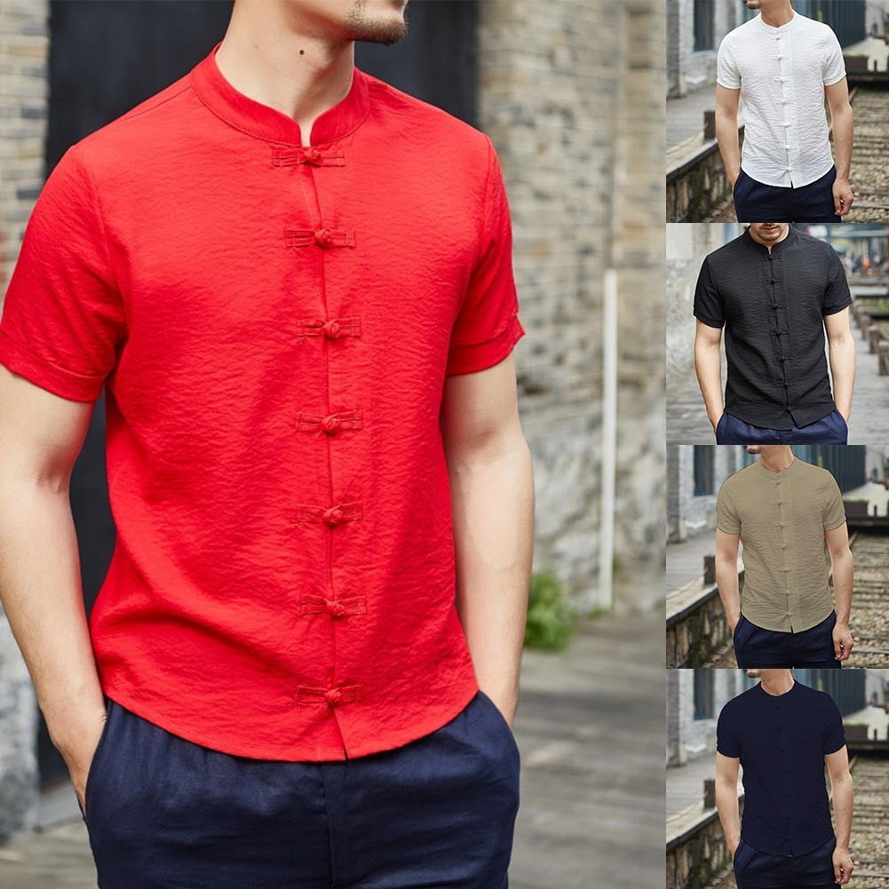 chinese collar red shirt