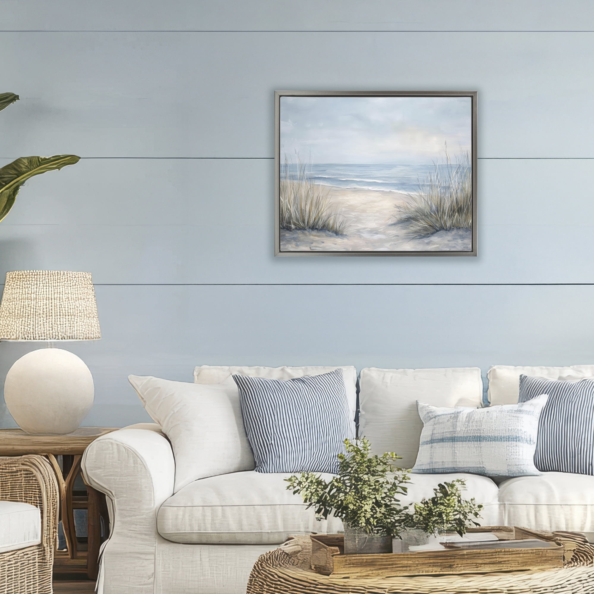 Stupell Industries To The Beach Tranquil Landscape Gray Framed Floater Canvas Wall Art, design by Petal Prints Design