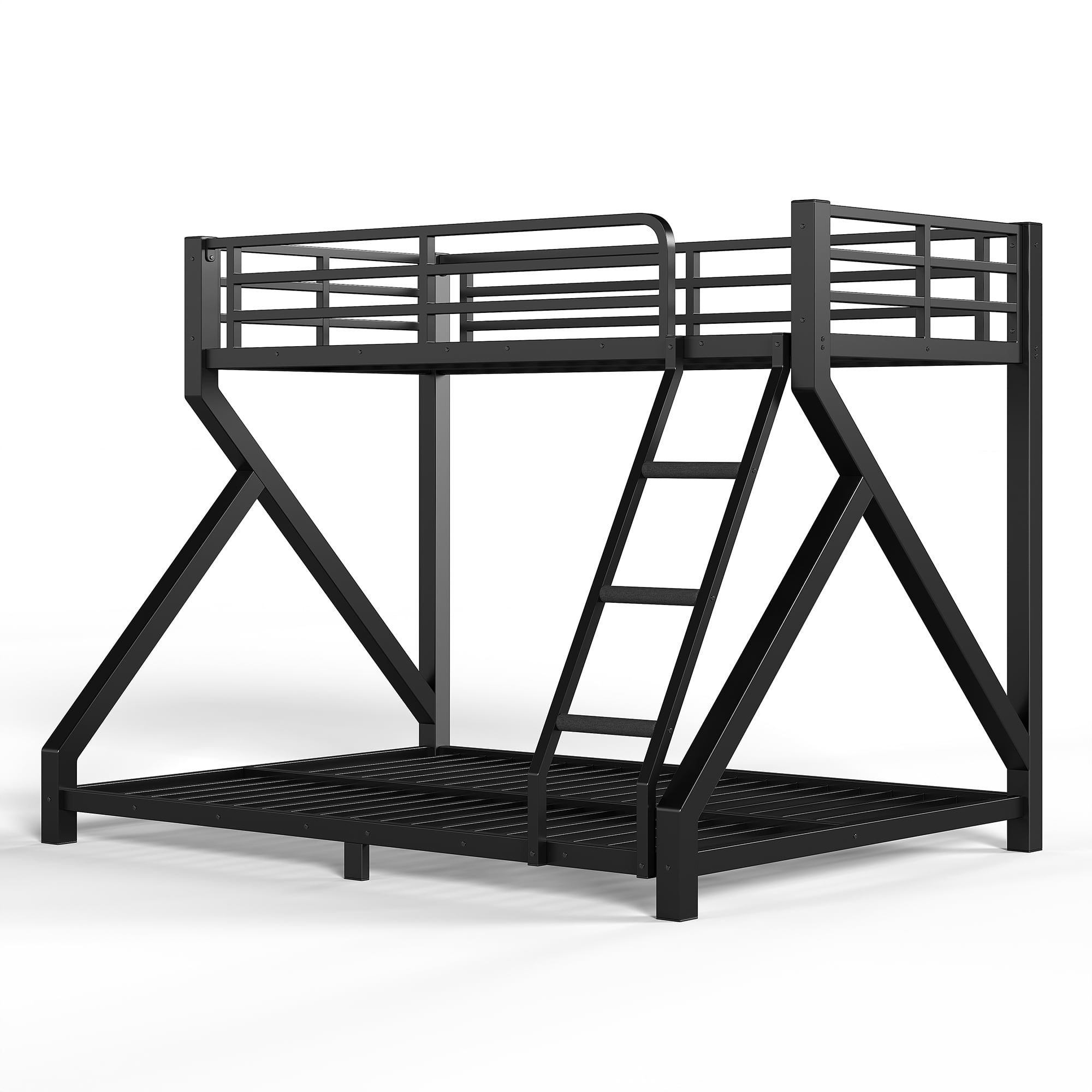 Twin over Full Bunk Bed with Ladder, Metal Bunk Bed with Full Upgraded Support Slats for Bedroom, Low Profile Space Saving for All Ages No Box Spring Needed, Black