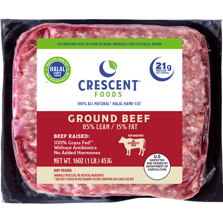 Crescent Foods Halal Ground Beef, 85/15, 1lb (Frozen)