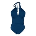 thumbnail image 6 of BiZtdJrK Women's Slimming One Piece Swimsuits Halter Neck Cutout Tummy Control Bathing Suit Ruched Fashion Beach Vacation Bathing Suit Dark Blue XL, 6 of 8