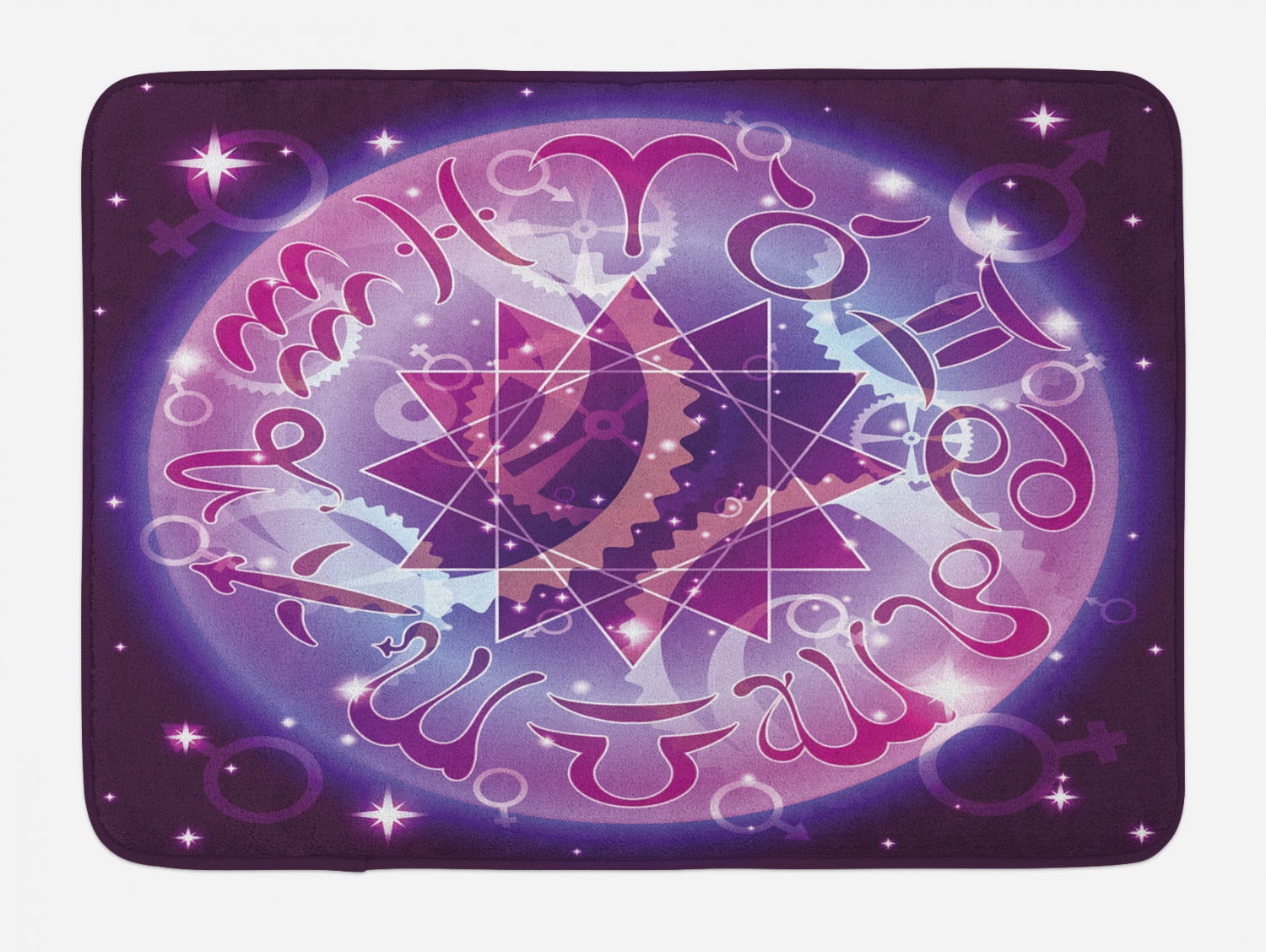 Astrology Bath Mat, Zodiac Circle in Space with Abstract Gender Signs
