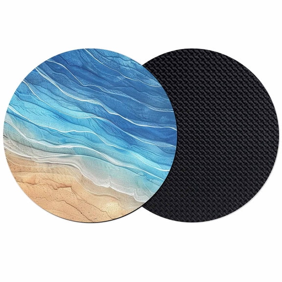 Blue Coastal Beach Coasters for Drinks,Absorbent Non Slip Rubber Drink Coasters Set of 2 for Cup,Table,Bar,Home Decor, Vintage Gradients Ocean Waves