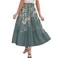 thumbnail image 5 of Women's Bohemian Maxi Skirt, Floral High Waist Drawstring Tiered Skirt, Lightweight Flowy Skirt for Vacation, Beachwear and Festival,Green,M, 5 of 7