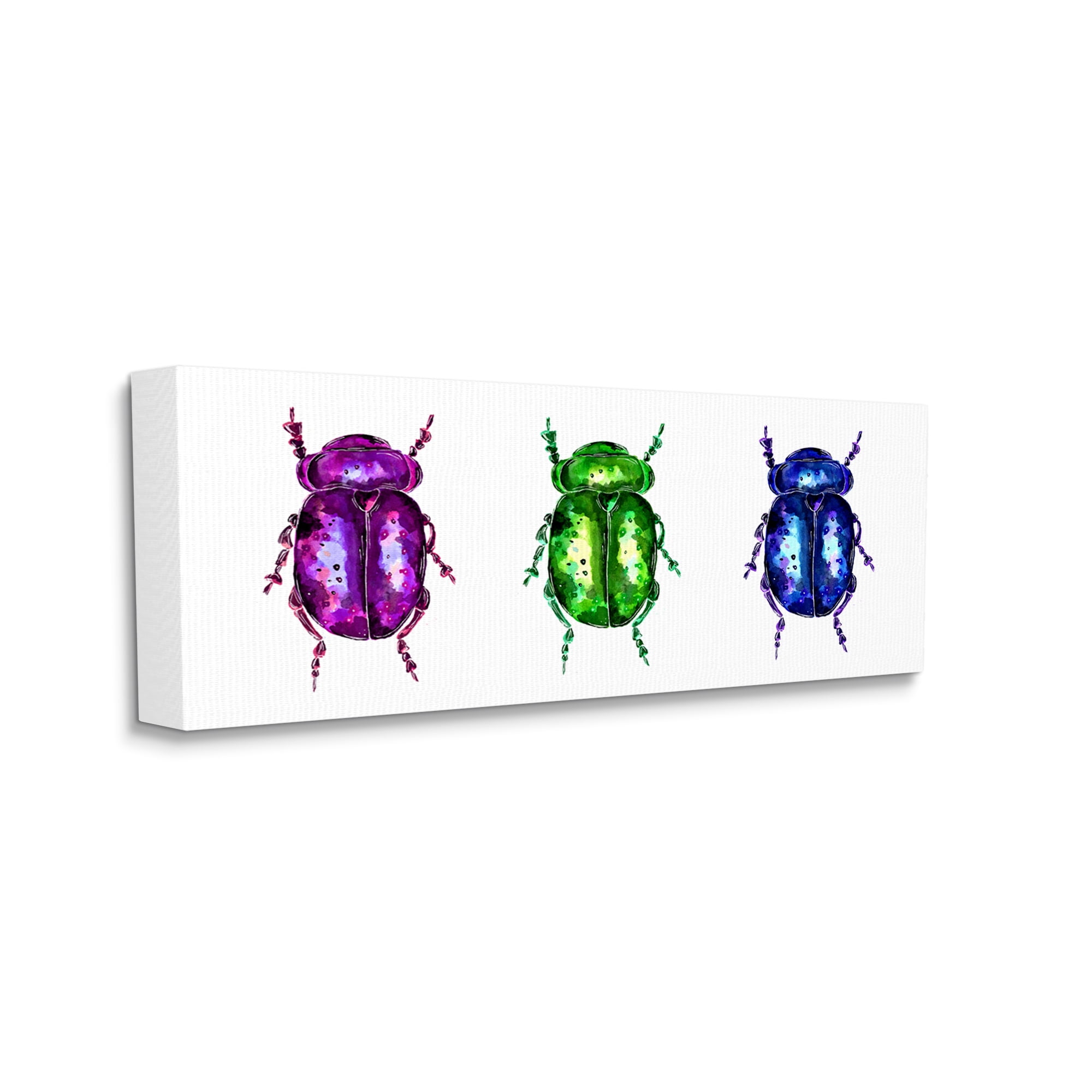 Stupell Industries Three Beetle Bugs Animals & Insects Painting Gallery Wrapped Canvas Print Wall Art, 24 x 10
