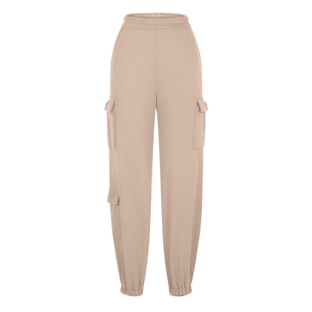 Pantalones cargo informales de color liso para mujer: cintura elástica, diseño con múltiples bolsillos, estilo jogger cónico para ropa de ocio y deportiva