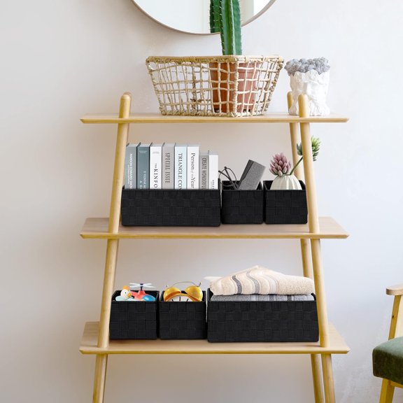 Woven Storage Baskets 6 Pack, Large & Small for Bathroom, Closet, Drawer, Black