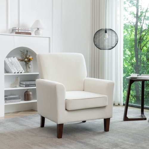 Dtwnek Upholstered Polyester Armchair with Wood Frame, Modern Accent Chair for Living Room, Bedroom, Office, Beige