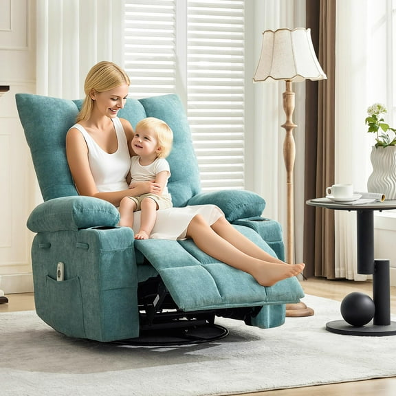 EcoSummer Swivel Recliner Chair with Massage and Heat, Oversized 360° Rocking Lounge Chair, 400lb Capacity