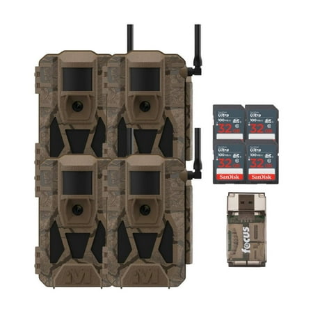 Muddy Matrix 2.0 Power Pack 36MP Cellular Trail Camera Bundle with 32 GB Memory Card and Card Reader (4 Pack)
