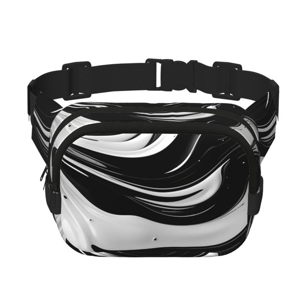 Fotbe Abstract Black White Swirls Cangurera Cuadrada con Estampado de Doble Capa, Bolsa de Cintura Ajustable Mini para Hombres y Mujeres