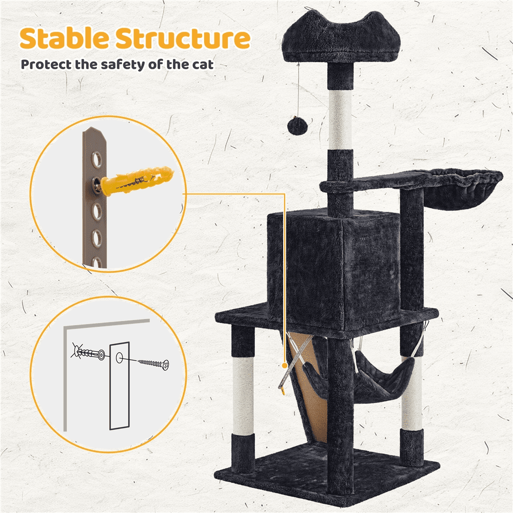 Alden Design 53.5" Tall Multilevel Cat Tree with Condo and Scratching Posts, Black