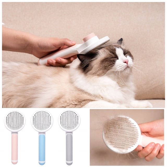 Fiudx Peine para Mascotas, Diseño de Aguja de Acero Inoxidable, Botón de Autolimpieza, Mango Ovalado Cómodo, Uso Prolongado, Apto para Perros y Gatos, Depilación Eficaz, Fácil de Mantener, 1 Paquete