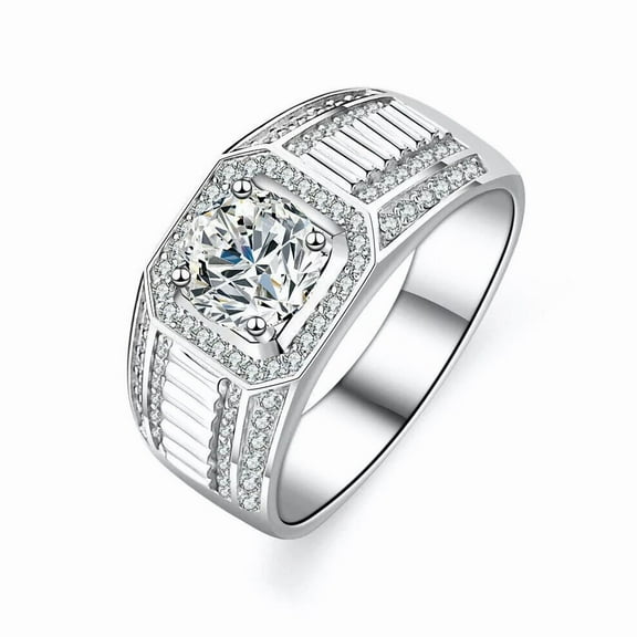 Forever Jewels 1Ct Round Moissanite Mens Wedding Ring 14K White Gold Plated
