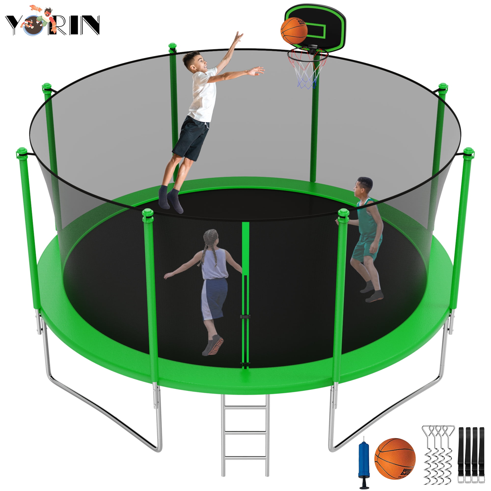 YORIN Trampoline with Enclosure for Adults Kids, 1200LBS 12FT Trampoline with Basketball Hoop