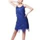 thumbnail image 3 of Vestido de mujer con borlas de lentejuelas y cuello en V para Samba, fiesta, Cha Cha Azul, 3 of 8