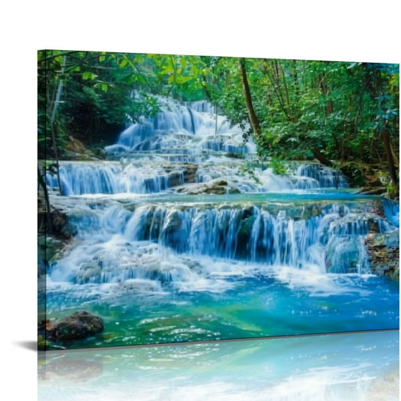 COMIO Waterfall Pictures Canvas Wall Art for Living room Bedroom Wall Decor,Green Water Wall Art Print Paitnings for home Decor,Morden Artwork Tree River Water Canvas Art Waterproof Stretched