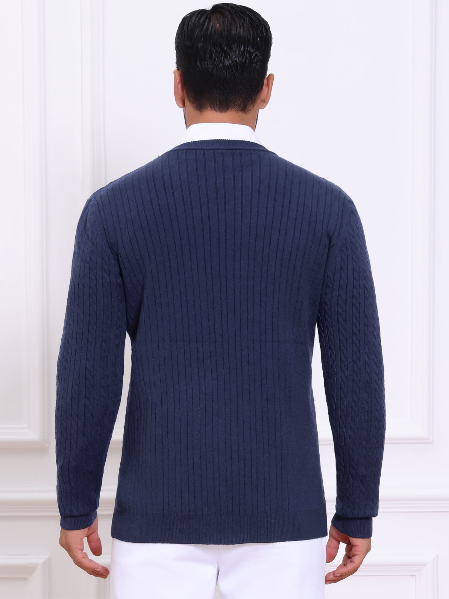 DARING DIVA Men's Crew Neck Long Sleeve Soft Cable Knit Pullover Sweater S Navy