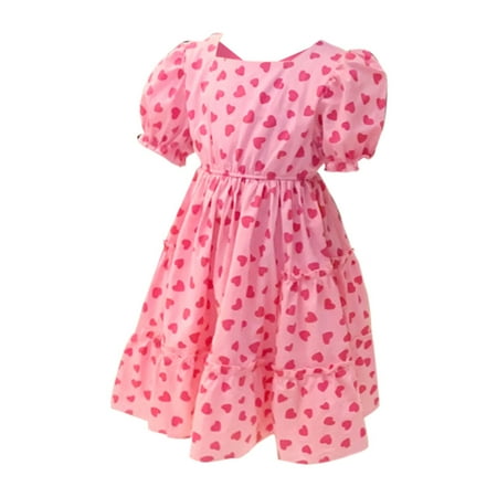 

Toddler Kids Girls Dresses Solid Color Short Sleeve O-Neck Summer New Puff Tassel Party Fashion Retro Sundress Wedding Soft Dress For Chlidren