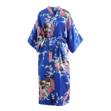 Kopltyrfg Women Kimono Dressing Gown Bathrobe Japanese Anime Dance Kimono Robe Fancy Dress Floral Print Lingerie Nightdress Blue