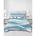 thumbnail image 2 of Quilts Twin-XL Size Bedding Set, Blue Ombre Lightweight Quilted Comforter, Modern Moire Abstract Art Aesthetics Soft Reversible Bedspread Coverlet with Pillow Covers for All Season, 68" x 98", 2 of 7