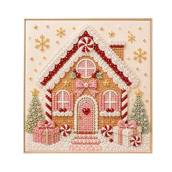 Festive Christmas DIY Pearl Bead Art Kit, Candy House Pattern Beaded Picture Set, Creative Handcraft Supplies for Holiday Wall Ornament