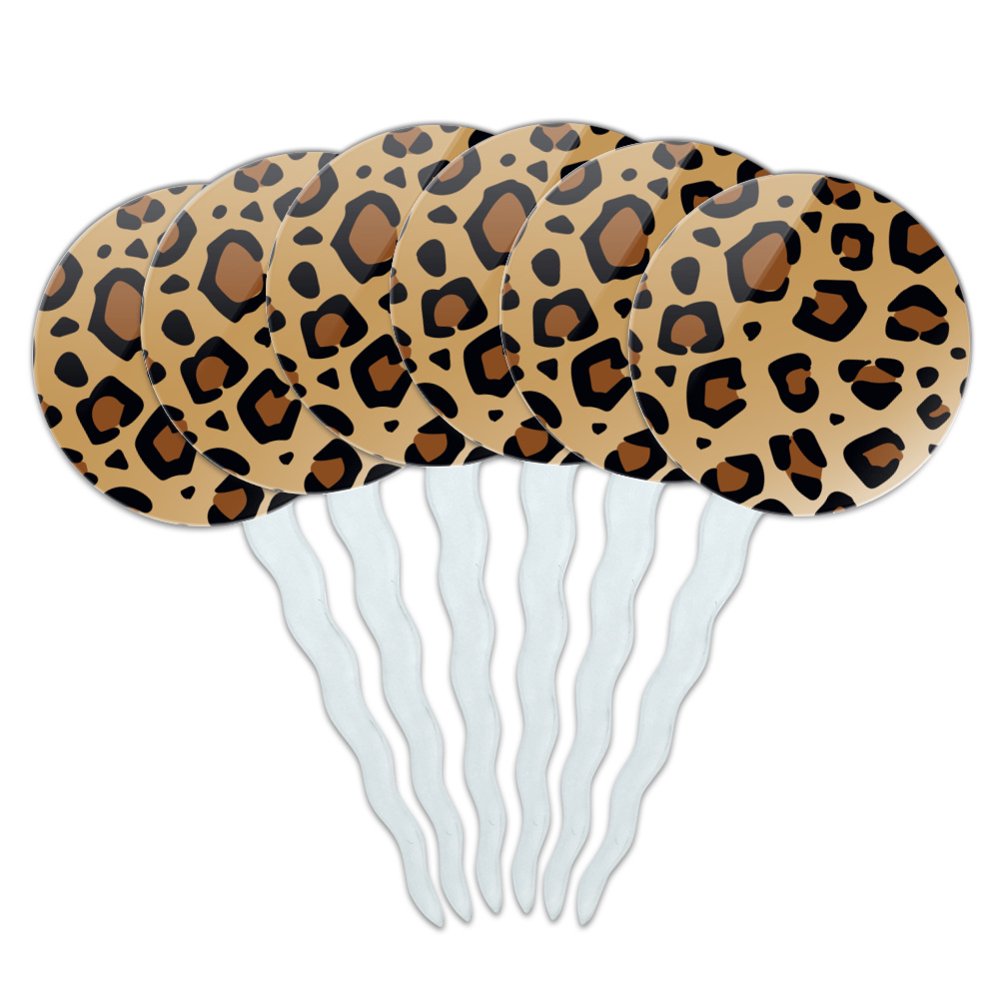 Leopard Print Animal Spots Cupcake Picks Toppers Decoration Set of 6