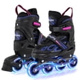 thumbnail image 1 of Babyjoy Patins en Ligne Réglables pour Enfants 7-9 Ans 4 Tailles Patins à Lame Réglables avec Roues Lumineuses Violet et Noir, 1 of 10