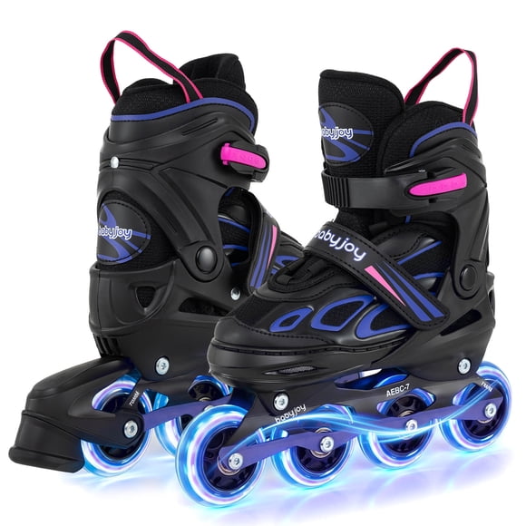Babyjoy Adjustable Kids' Inline Skates Ages 7-9 4 Sizes Adjustable Blade Roller with Light-up Wheels Purple & Black