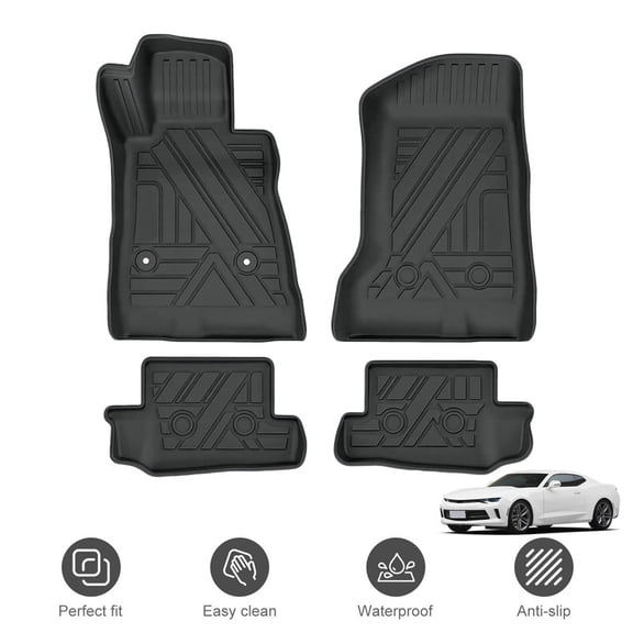 TPE Floor Mats Full Set, Custom Fit Heavy‑Duty All‑Weather Floor Liners For 2016‑2024 Chevrolet Camaro Coupe Interior Accessories